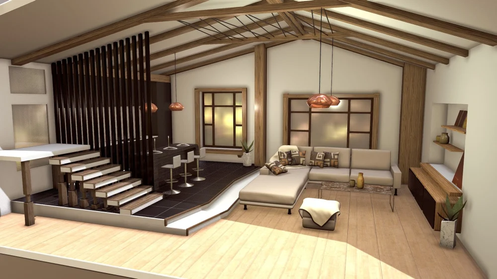 نمونه طراحی سه‌بعدی آشپزخانه با Interior3D، نمایش جزئیات نورپردازی و چیدمان تجهیزات
