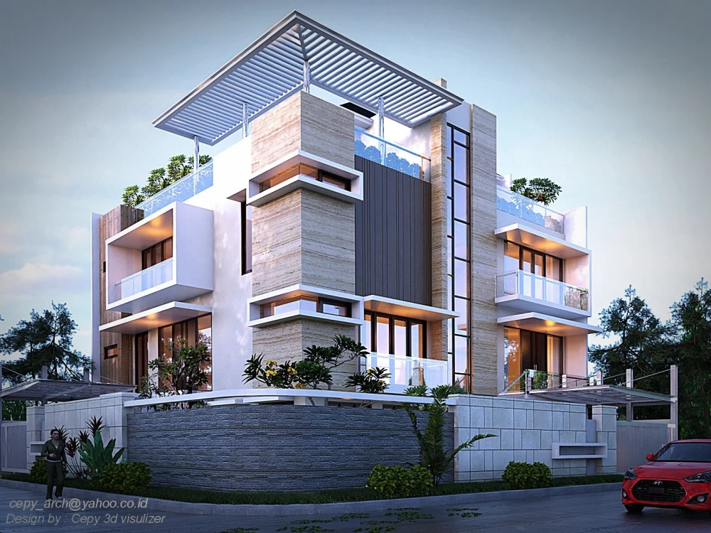 نمایش محیط کار SketchUp با مدلسازی سهبعدی ساختمان