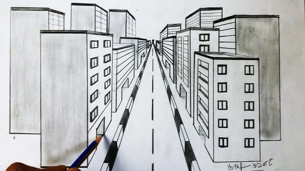 خطوط راهنما در پرسپکتیو سه نقطهای برای نمایش دقیق ساختمان