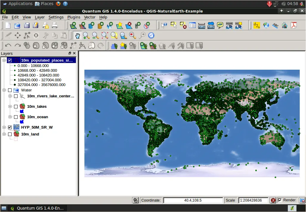 نمونه‌ای از رابط کاربری نرم‌افزار ArcGIS با لایه‌های مختلف داده‌های جغرافیایی