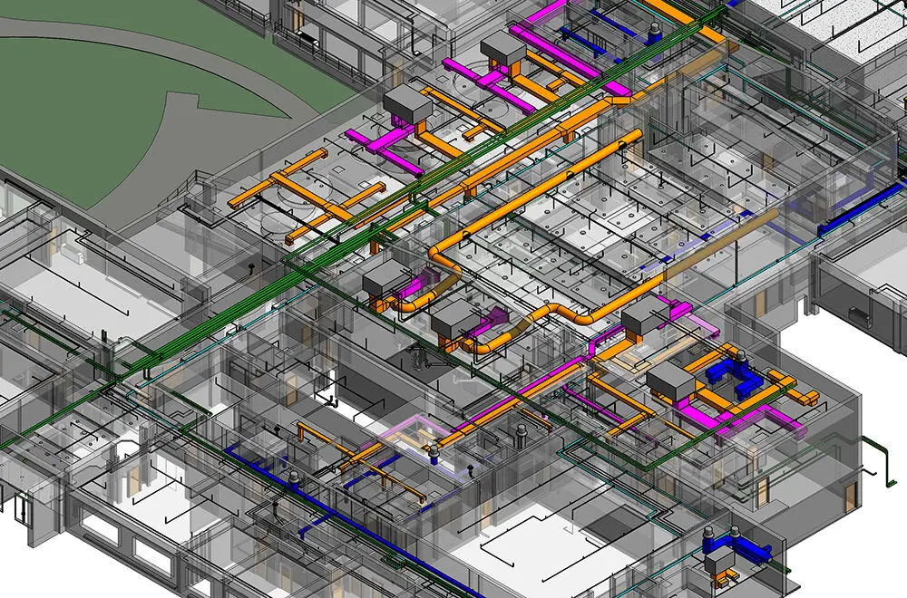 نمونه هماهنگی بین سیستم‌های MEP در مدل BIM