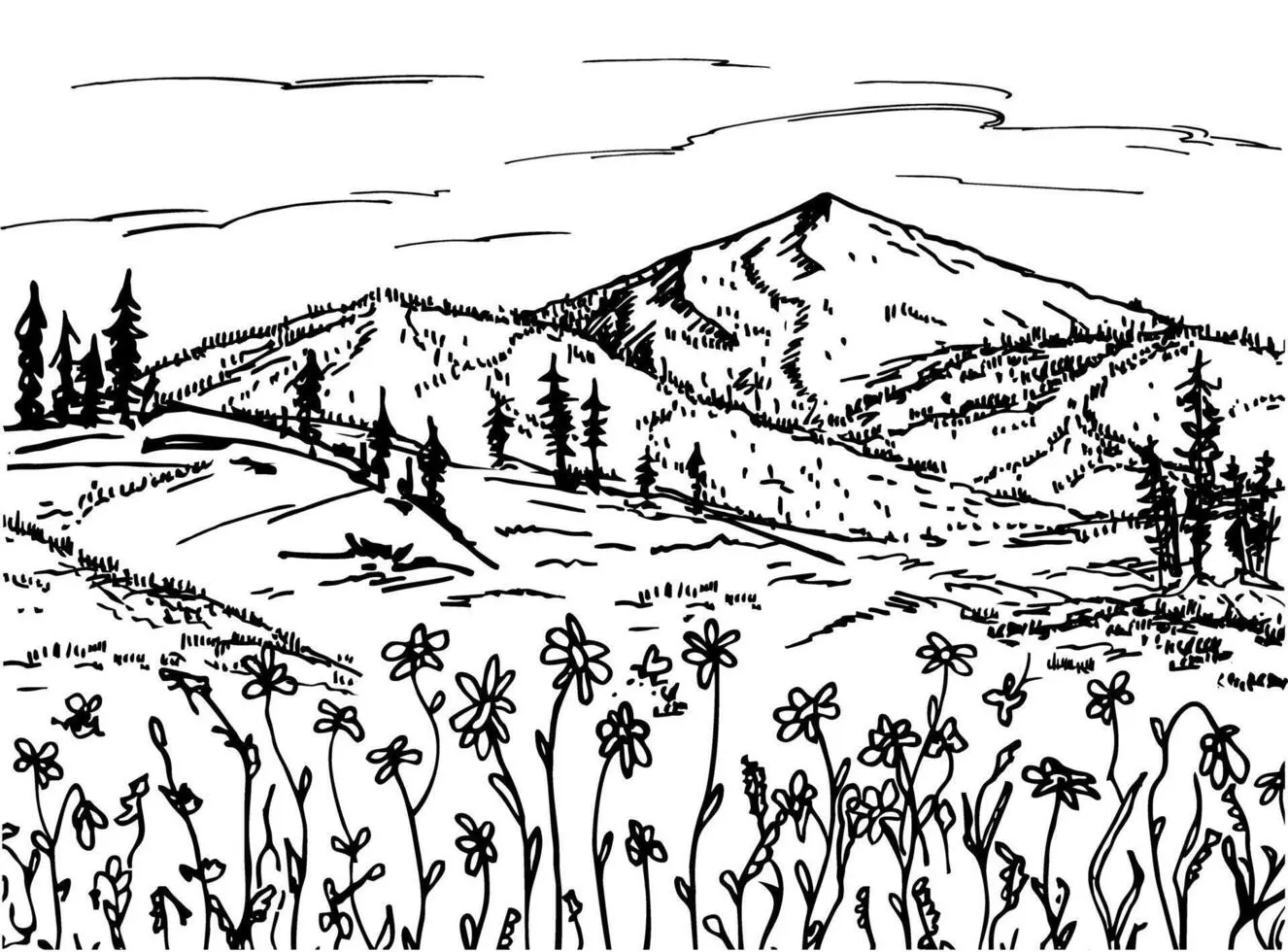Landscape اسکیس دستی محوطه‌سازی و فضای سبز